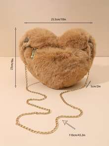 情人节特惠：心形毛绒单肩包，配链条肩带，可斜挎，内含可爱拉链钱包！心形毛绒斜挎包，配链条肩带。送给女友、女士和女性的最佳情人节礼物。适合购物、日常使用，时尚的心形钱包与情人节服装完美搭配，新款女士毛绒包。 - 米色 - 查看 3