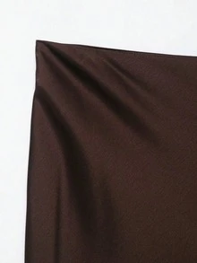 Mellowy Spring/Summer New Women's Fashion European And American Style Minimalist Mid-Waist Lace Trim Satin Skirt - Brown - View 9