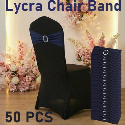 50 Pcs Black  Lycra Chair Sashes, Elastic Stretch Chair Bands Universal Fit For Standard Chair Covers, Milk Fiber Fabric, Perfect For Wedding Ceremony, Graduation, Birthday Banquet, Indoor Outdoor Events And Formal Party Decoration