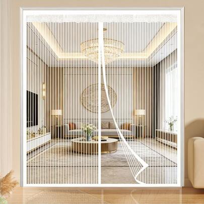 1件装特大号白色磁性纱门帘，夏季家居防蚊纱帘，自动闭合纱门，适用于卧室、阳台、厨房，透气网纱帘，夏季磁性柔软纱帘