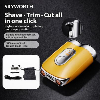  SKYWORTH 2Ultra Sports-Style 3-In-1 Mini Shaver – Shave, Trim, And Nose Hair Cutting With Dual-Ring Floating Blades + 18 Stainless Steel Double-Blades, High-Speed Silent Motor, Sleek Sports Car Design With Integrated Taillight, Type-C Fast Charging, Travel-Friendly, Perfect Gift For Men, Father's Day Gift, Electronics, And Personal Care
