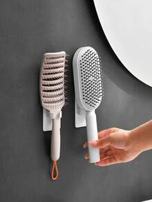 Soporte autoadhesivo para cepillo de pelo - Estante de pared para peines montado en el baño, Estante de almacenamiento de cepillos de pelo de plástico adecuado para cepillos de cerdas suaves, rizadores y pinzas para el cabello, Organizador de tocador sin taladro, Accesorio de baño que ahorra espacio - Multicolor - Ver 3