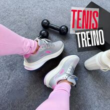 Tênis Feminino Sneakers Casual para Academia Corrida e Caminhada - Cinza/Pink - Visão 2