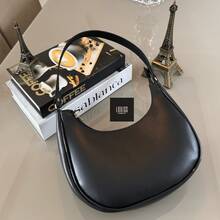 Minimalist Small Compact Women's Bag With Zipper In Gold Details Fashion - Black - View 7