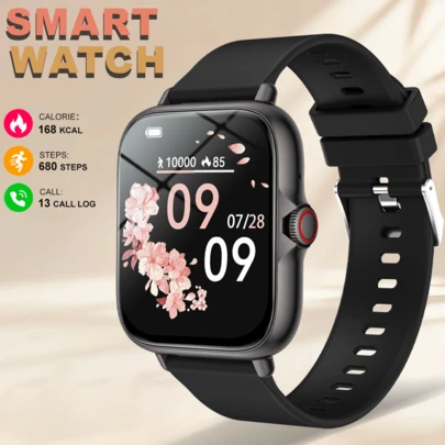 全新热销 1.83 英寸全屏触控智能手表，男女皆宜，具有无线通话功能、计步器、卡路里、多种运动模式、通知、远程摄像头、音乐控制和健身追踪功能，支持 Android 和 iOS 无线连接，是圣诞节、万圣节的绝佳礼物