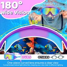 Swim Goggles 2 Pack Anti-Fog Anti-UV Wide View Swimming Goggles For Kids 3-14 - Blue & Purple - View 7