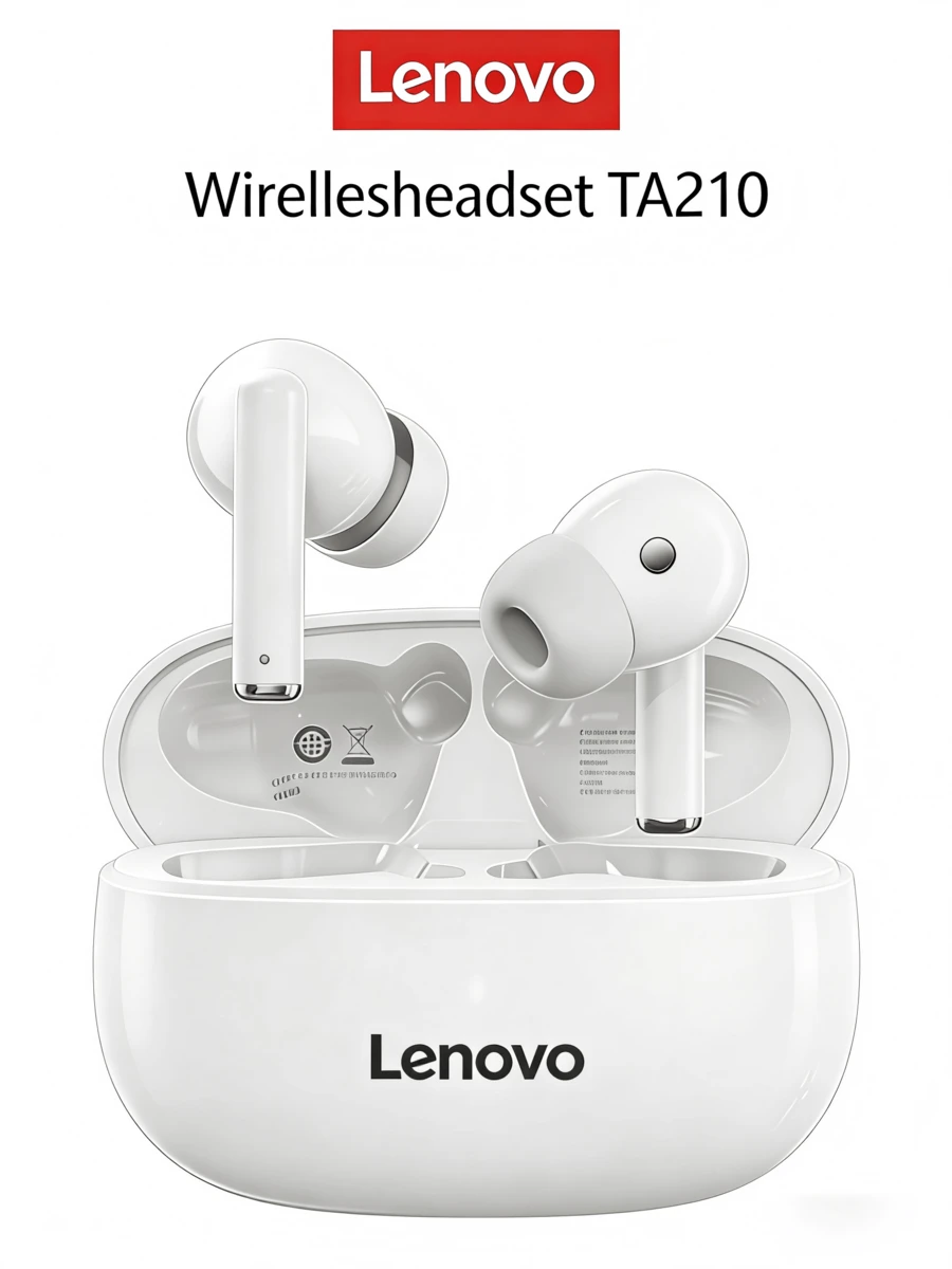 Lenovo TA210 Wireless Bluetooth Earphones - Super Long Battery Life, In-Ear Sports Earphones, ENC Active Noise Cancellation, Quad Microphone Smart Call Noise Reduction, White/Moonstone White, Black - Gift Design - Cherry Blossom White - View 1