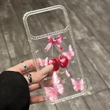 Flores de Cerezo y Danza de MariposasSet with diamonds, suitable for  16, 17 Pro Max, 16, 15 Pro, 14 Plus, 13, 12 Pro, 11 Pro Max, X, XS Max, suitable for all, and the perfect gift for friends and family during Christmas, Halloween and other holidays. - transparente - Ver 4