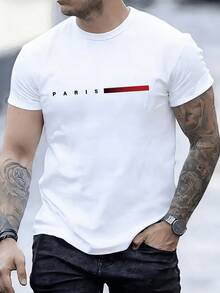 La tipografía PARIS acompañada de una línea degradada roja evoca la moda sofisticada de la capital francesa un símbolo de elegancia y estilo que representa un viaje a la ciudad de la luz camiseta de hombre 100% algodón para un confort superior - Blanco - Ver 6