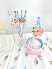 1/12/24/48/60pcs Customized Face Party Paper Straws - Exclusive Face Straws, Suitable For Bachelor Party - Customizable Age And Face Decoration, Suitable For Birthday Party - Decorative, Reusable, Ideal Gift For Him Or Her - Multicolor - View 5