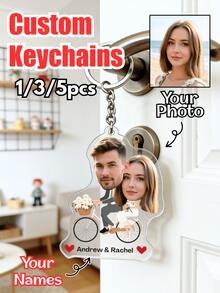 1/3/5pcs Custom Creative Wedding Keychain With Personalized Acrylic Photo Portrait - Customize Couple Photos And Text, Personalized Photo Keychains, Wedding, Anniversary, Valentine's Day Gifts - Multicolor - View 2
