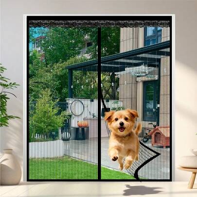 1pc Extra Large Black Magnetic Mesh Screen Door, Summer Home Use Mosquito Net Curtain, Automatic Closing, Breathable Mesh Door Curtain For Bedroom, Balcony, Kitchen, Summer Magnetic Soft Mesh Door Curtain
