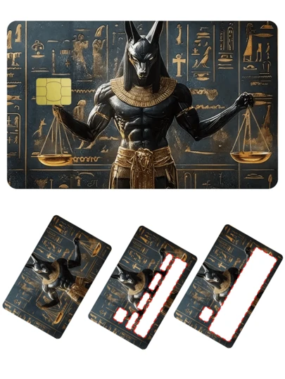 1 Anubis Statue From Egypt Credit Card Decorative Sticker, Dark Fantasy PVC Card Creative Personalized Ultra-Thin Anti Fingerprint Protective Cover, Excellent Quality, Scratch Resistant And Wear-Resistant, Suitable For DIY Of Small Chip Cards, Bank Cards, Credit Cards, Transportation Cards, Student Campus Cards, Back To School Season, School Supplies,Memento Of The God Of Death