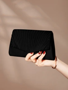 REMANLAND Elegant And Lightweight Pleated Fashion Clutch, A Glamorous And Charming Party/Evening Bag, Perfect For Party Girls, Brides, And Ladies. Features Hidden Card Slots And Compartments, Can Be Used As A Shoulder Bag Or Crossbody. Comes With A Detachable Metal Chain, Suitable For Balls, Banquets, Parties, And An Excellent Gift For Your Loved One. - Black - View 4