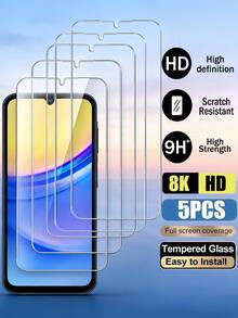 防震钢化玻璃5片装超高清9H硬度屏幕保护膜，兼容三星Galaxy S26 S25 S24 Ultra FE A57 A37 A56 A36 A17 A07 A16/小米15T 14T 13T Poco M6 M7 X7 Pro Note 14 13 Pro 4G 5G/ 17 Pro Max 16 15 14 Plus，全覆盖无气泡保护膜，易于安装，复活节生日礼物，春季佳品。 - 無色 - 查看 2