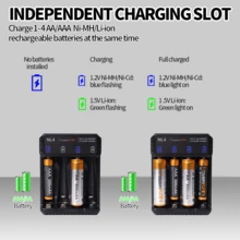POWERKAN 全套充电套装：NL4 四槽通用 USB 充电器，带 LED 指示灯和过充保护，支持 1.2V 镍氢/1.5V 锂离子可充电 AA/AAA 电池，附带 4 节电池（4 节 AA 800mAh） - Set(AA800x4pcs++NL4) - 查看 6