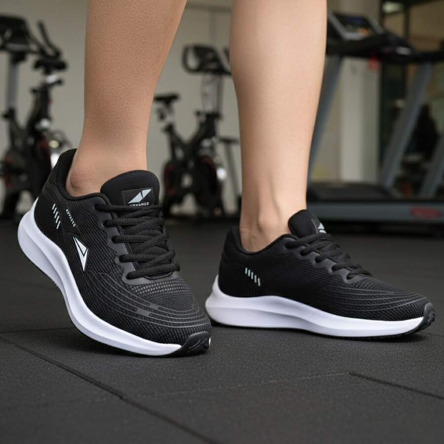 Women's Lightweight And Comfortable Athletic Sneakers For Running And Gym - Đen/Trắng - Xem 1