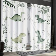 Bộ 2 rèm cửa in kỹ thuật số phong cách màu nước hình khủng long và cây cối, chất liệu 100% polyester, kiểu treo thanh rèm, không có lớp lót, định lượng 90gsm, rộng 180cm, thích hợp cho phòng ngủ, phòng khách, phòng ăn, phòng tắm, ngoài trời. - Nhiều màu - Xem 5