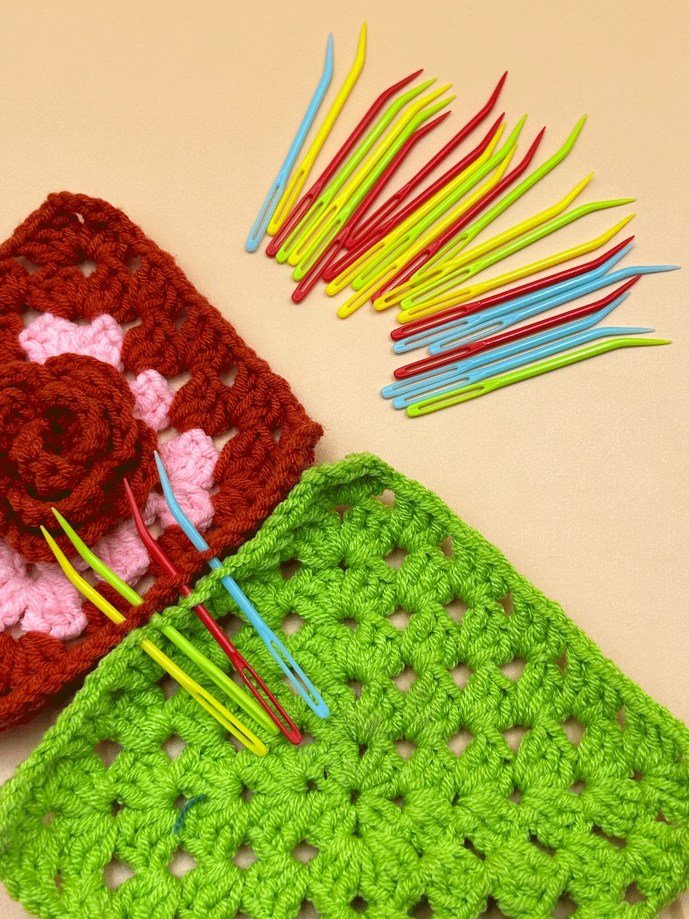 弯头缝纫针、彩色缝纫针、安全编织针、大眼缝纫针、毛线DIY缝纫专用针、小学生学习DIY教学针 - 塑膠大眼彎針 - 查看 1