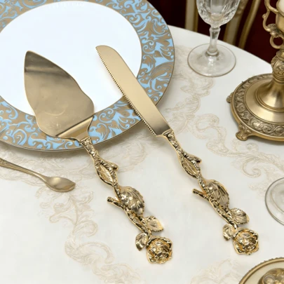 WINON 時尚刀鏟套裝,歐式蛋糕和比薩餅切割工具,可用於婚禮、生日和假期,精美手柄結合餐具