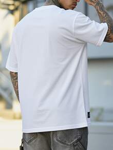 Fractyr Camiseta de cuello redondo de uso casual y holgado con estampado de labios con rhinestones para hombre, verano - Blanco - Ver 3