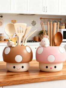 Hộp đựng dụng cụ nhà bếp hình nấm hoạt hình dễ thương bằng nhựa, chất lượng cao, chống thấm nước, dùng để đựng đũa, thìa, phới lồng và các dụng cụ nấu nướng khác, dung tích lớn, trang trí đẹp mắt cho nhà bếp, phòng ăn, chống trượt, dễ vệ sinh, thích hợp sử dụng hàng ngày trong căn hộ, ký túc xá, nhà hàng. - Nhiều màu - Xem 2