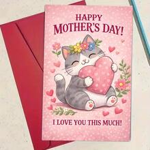 1张可爱猫咪拥抱爱心母亲节贺卡 | “我爱你这么多”贺卡，带邀请函口袋，送给母亲的完美礼物，纸质 - 多色 - 查看 8