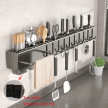 Kệ treo tường nhà bếp bằng thép carbon chịu lực - Không cần khoan, thích hợp cho gia đình hoặc nhà hàng để cất giữ dao, dụng cụ và thớt. Thiết kế tiết kiệm không gian với móc ABS, giá đựng đũa và giá treo khăn, thích hợp cho gia đình và cắm trại - Nhiều màu - Xem 17