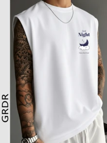 GRDR Men's Summer Casual Loose All-Match Sleeveless Vest, Fashionable Minimalist Printed Versatile Round Neck - White - View 1
