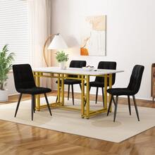 Modern Kitchen Table 120x70 Cm With 4 Chairs, Table And Chair Set, Black Velvet Chairs, Gold Metal Table Legs. - Black - View 1