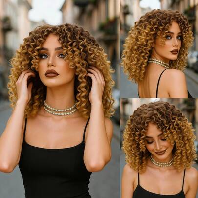 14 Inch Natural Short Afro Curly/Kinky Wig With Full Headband - Light Brown African Texture, For Daily Wear & Special Occasions - Suitable For Light Beige Tones (Women)