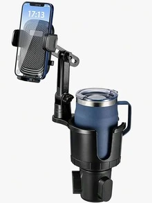 Soporte ajustable para teléfono de coche con elevación, soporte ajustable para taza de coche 2 en 1, extensión para taza de coche, soporte para teléfono y tableta, accesorios de coche, accesorios interiores de coche, piezas de automóvil, regalo de Pascua de primavera - Negro - Ver 2