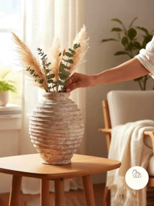 1pc 6.3 Inch Ceramic Rustic Style Vase, Decor - Rustic Flower Pot - Home Decor Vase, Bohemian Style, Wabi-Sabi Style - Oatmeal Color - A - View 2