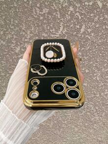 1件装【日常必备】粉紫色电镀TPU手机壳，搭配同色系仿珍珠郁金香手机支架和镂空爱心装饰，便携式支架，兼容 17 Air/17 Pro/17 Pro Max | 金色边框+机身饰边+银色爱心装饰+硅胶挂绳 | 百搭简约风格 | 防刮 | 防震，兼容 16/15/14/13/12/11/8/7/Pro/Pro Max/Plus、S8-S25/FE/Plus/Ultra等手机 - 13英寸阅读屏，16英寸阅读屏 - 节日/生日礼物 - 黑色鬱金香 - 查看 4