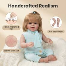 NPK 24英寸重生幼儿公主娃娃 Yannik 金发 3D皮肤，血管清晰可见 高品质收藏艺术娃娃 女孩 - 布身體 - 查看 3