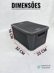 Kit 3 REINFORCED Organizing Boxes Organizer Basket Kit 13 Liters Rattan With Multipurpose Lid - 黑色 - 查看 3