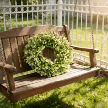 逼真装饰花环，婚礼装饰花环，派对装饰花环，DIY装饰，配套花环，人造仿真满天星装饰，室内外装饰皆宜 - 白綠色 - 查看 10