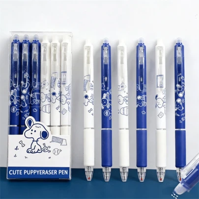 1set/6pcs Blue And White Cartoon Erasable Gel Pen Telescopic Ballpoint Pen, Very Suitable For Valentine's Day Gifts, Children's Day Gifts, Summer Holiday Gift Bags And Thanksgiving Family Activities. Smooth Black Ink Is Used For Notes, Homework And Sketch, And Is An Ideal Holiday Gift For Children And Stationery Collectors