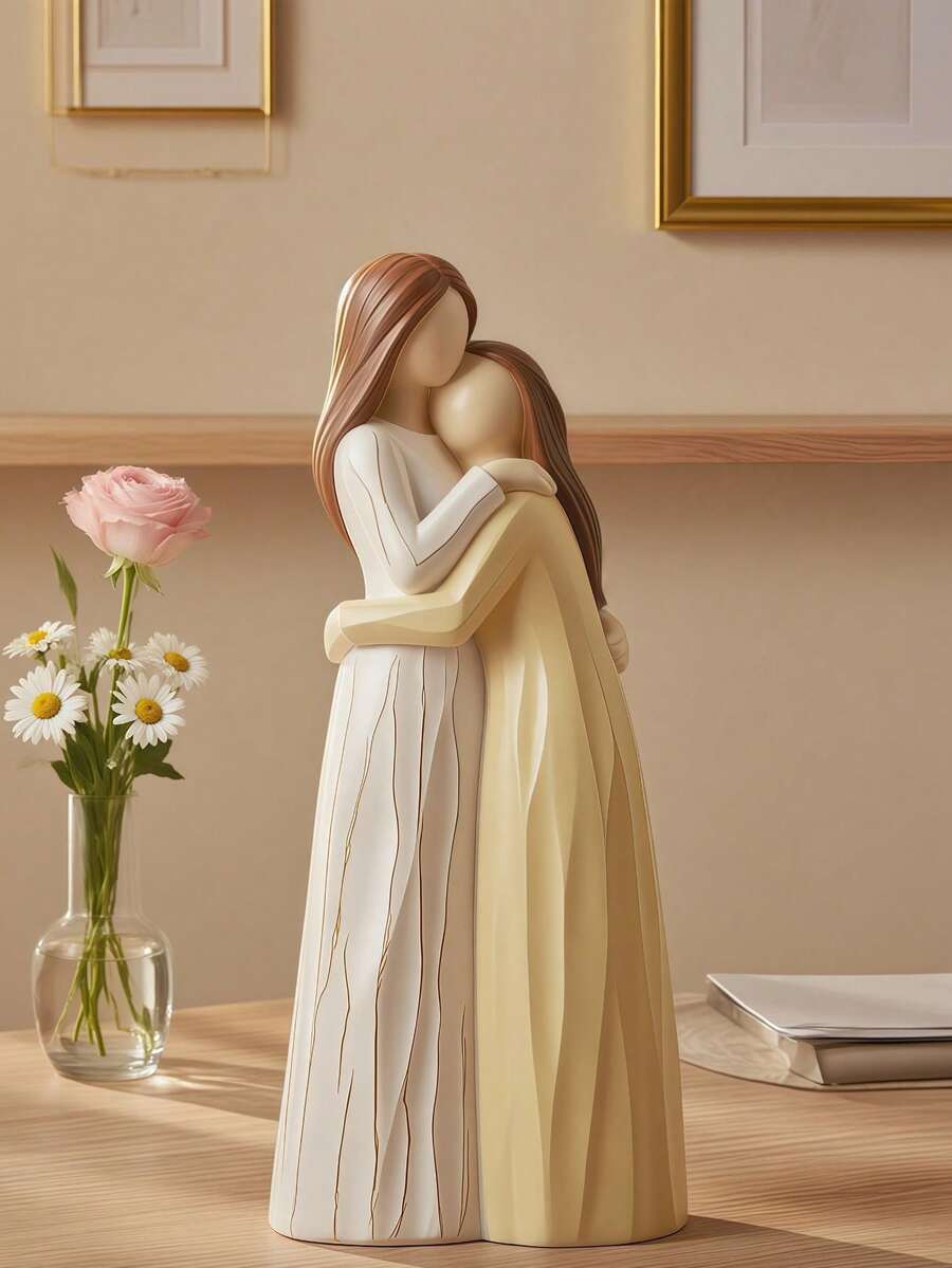树脂母女拥抱摆件，手工彩绘雕塑，家居装饰佳品，母亲节、生日、感恩节送给妈妈的贴心礼物，适合摆放在客厅、卧室、书架、书桌、桌面，是温馨农舍风和现代室内装饰的理想之选，也是展现母女情深的感人艺术品，经久耐用，是庆祝母女之爱的工艺摆件。 - A - 查看 1