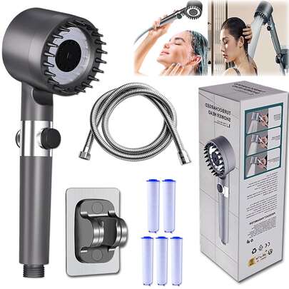 Filter & Hose & Wall Mount & Three Adjustable Handheld Shower Head