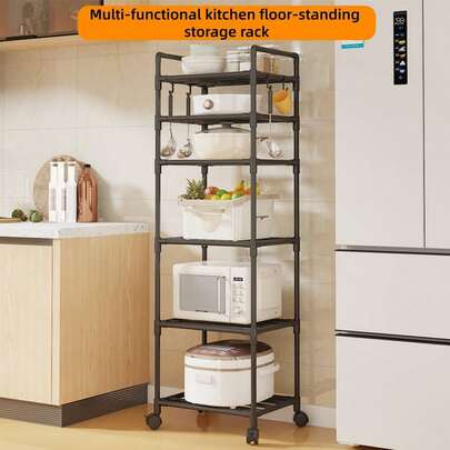 1 chiếc kệ bếp màu đen trắng, giá đựng nồi nhiều tầng, kệ để đồ độc lập dùng cho lò vi sóng, phòng tắm, không cần khoan.