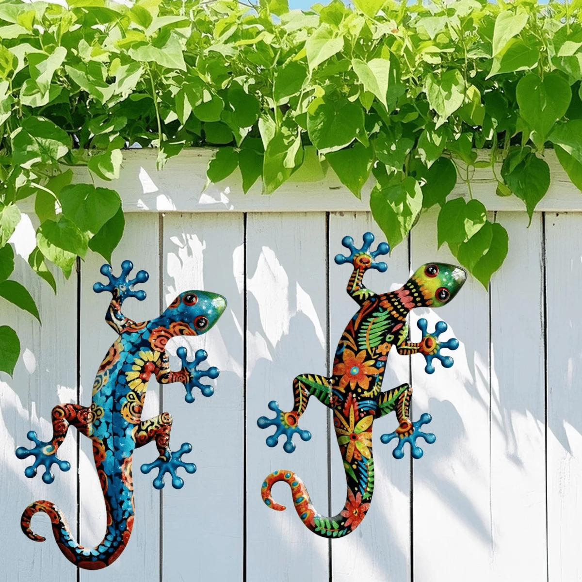 2件装亚克力壁虎墙饰 - 蜥蜴，户外装饰标牌 2D 平面墙牌，家居装饰，花园墙面艺术装饰，农舍客厅庭院露台装饰，无需电源 - A - 查看 1
