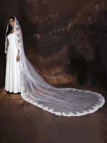 1 chiếc khăn voan cô dâu viền ren, thích hợp cho lễ cưới nhà thờ, phụ kiện chụp ảnh cưới, không kèm lược cài tóc. - Nhiều màu - - Xem 5