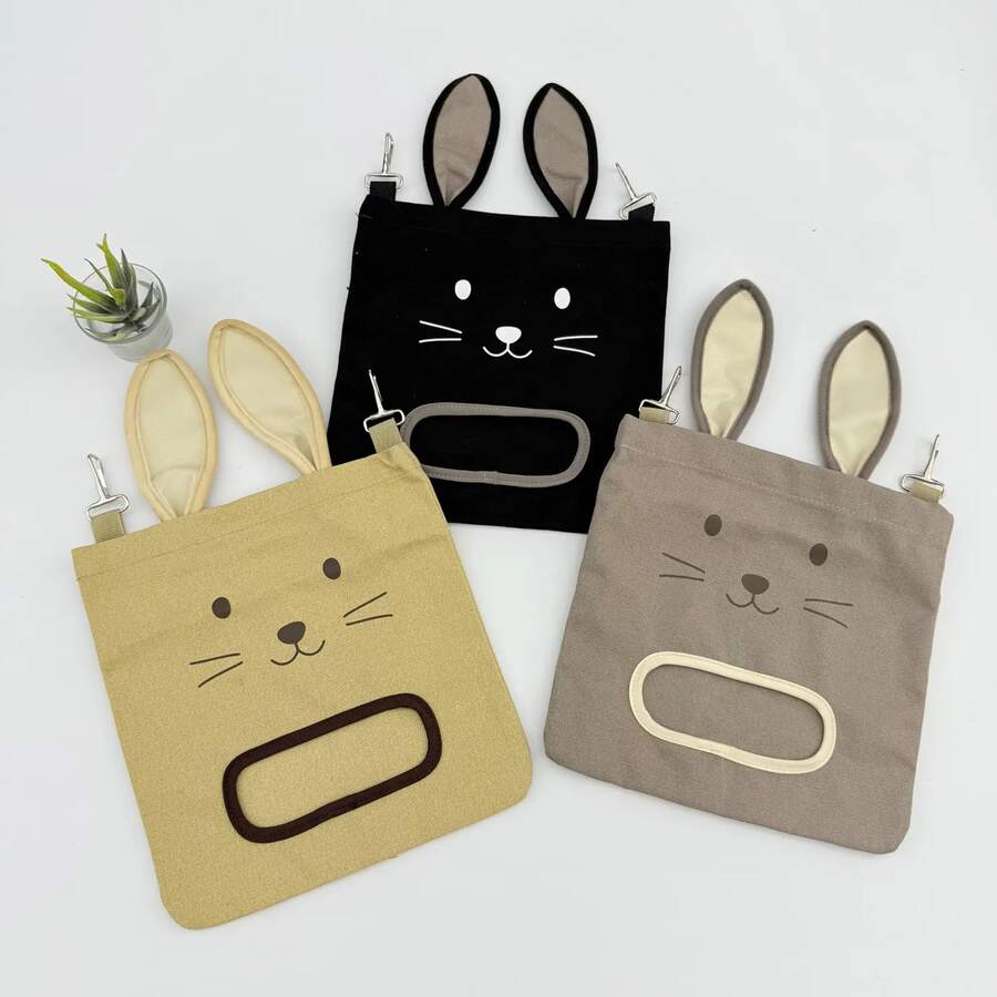 Bolsa de hierba para conejo, estante colgante para heno, bolsa de alimentación con forma de oreja de conejo