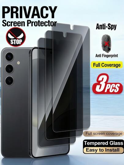 3Pcs Anti Peeping Tempered Glass 9H Hardness Privacy Screen Protector Compatible With Samsung Galaxy S26 S25 S24 Ultra FE A57 A37 A56 A36 A17 A07 A16 A26 A27/ 15T 14T 13T Poco M6 M7 X7 Pro Note 14 13 Pro 4G 5G/Compatible With IPhone 17 Pro Max 16 15 14 Plus 13 12 11 Explosion-Proof Anti Scratch And Anti Spy Phone Protection Film