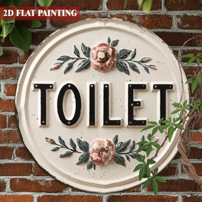 1pc Vintage Retro Round Toilet/Bathroom Sign - Heavy Duty Iron Wall Mounted, Suitable For Housewarming Gift, Farmhouse Decor, For Bathroom, Office, Fade-Resistant Antique Decor Plaque, 2D Flat, Pre-Drilled Holes, Style As Shown In Size