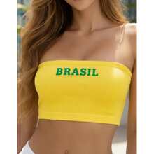 BELLA  NET Women's Strapless Cropped Top/Blouse, Brazil Fan Edition, World Cup 2026 - Yellow - View 4