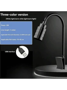1 Stück Aquarium LED Scheinwerfer, Mini Landschaftsbeleuchtung, USB betrieben, hochhelle Desktop Fischbehälter Beleuchtung, Pflanzenwachstum Zusatzlicht, Klemmleuchte, einstellbarer Beleuchtungswinkel (15°/30°/45°), Aluminiumlegierung Lampenkopf, 360° flexibel drehbares Lampenrohr, 3-Farben Dimmen. Geeignet für Aquarium Pflanzenfarbverbesserung, Reptilienbeleuchtung, Wohnzimmer Dekoration, Feiertage und Geschenke. - Schwarz - Übersicht 3