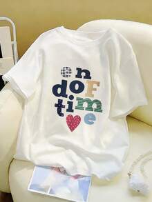 Women's Loose Fit Tomato Graphic Print Short Sleeve T-Shirt, Street Style For Summer Casual White - White - View 5
