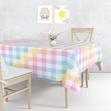 1pc Pastel Tablecloth, Ombre Colorful Plaid Rainbow Tablecloth, Suitable For Easter, Birthday, Singles Party, Engagement, Wedding, Bridal Shower, Macaron Theme Outdoor Picnic Party Supplies, Easter Decoration, Easter Gift - Multicolor - View 2